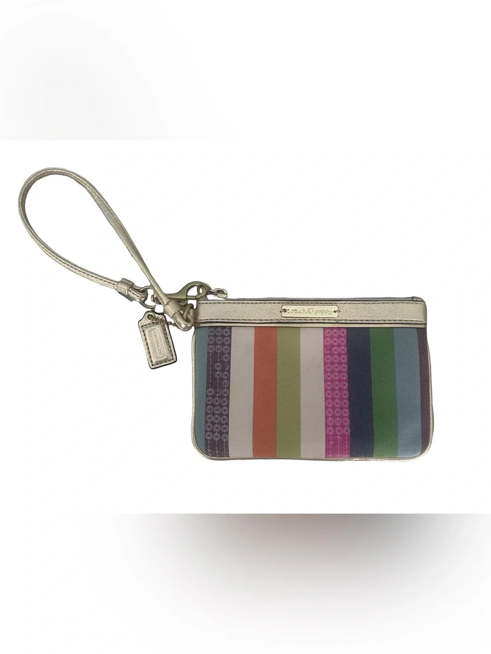 Coach Poppy Legacy Stripe Wristlet Bag 44910 Multicolor Sequin Gold Y2K McBling